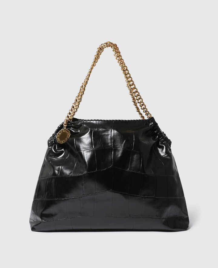 Stella McCartney - Falabella Crocodile-Embossed Drawstring Tote Bag, Woman, Black