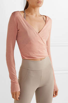 Live The Process Cropped Wrap-effect Cotton And Cashmere-blend Top - Blush