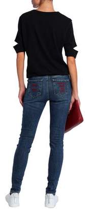 Zoe Karssen Embroidered Distressed Mid-rise Skinny Jeans