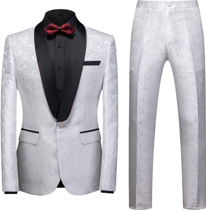 Blazer + Pants MOGU Mens 2 Piece Suit Slim Fit Notch Lapel Tuxedo for Daily Business and Prom