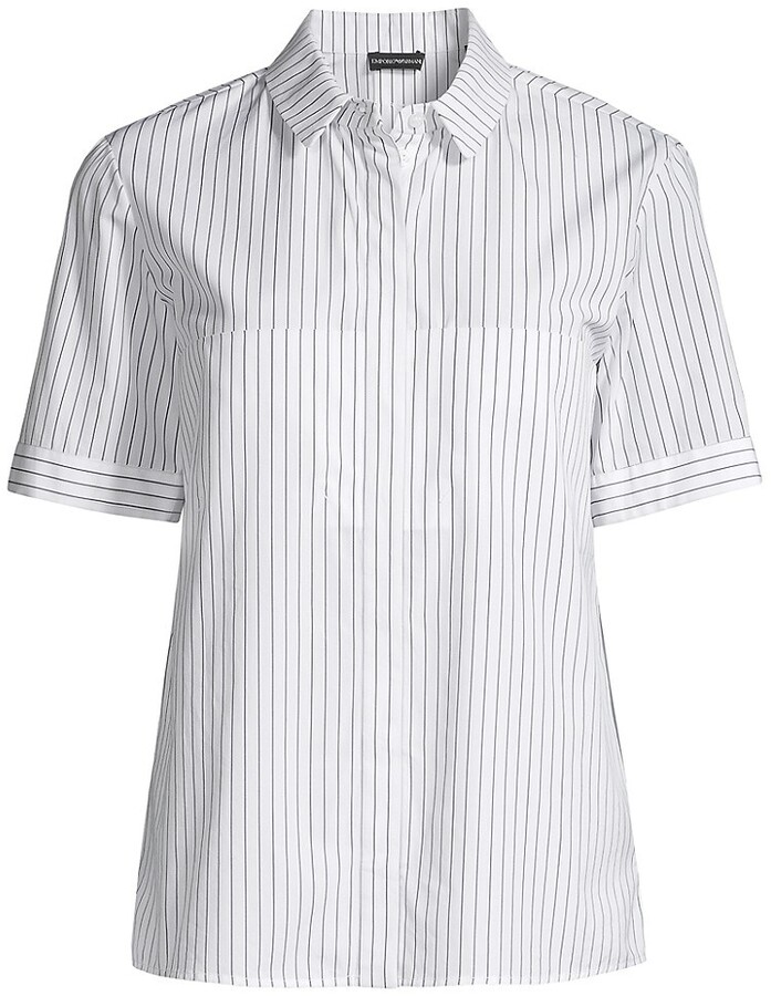 Emporio Armani Pinstripe Poplin Camp Shirt - ShopStyle Short Sleeve Tops