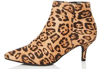 Quiz Leopard Print Point Toe Kitten Heel Ankle Boots