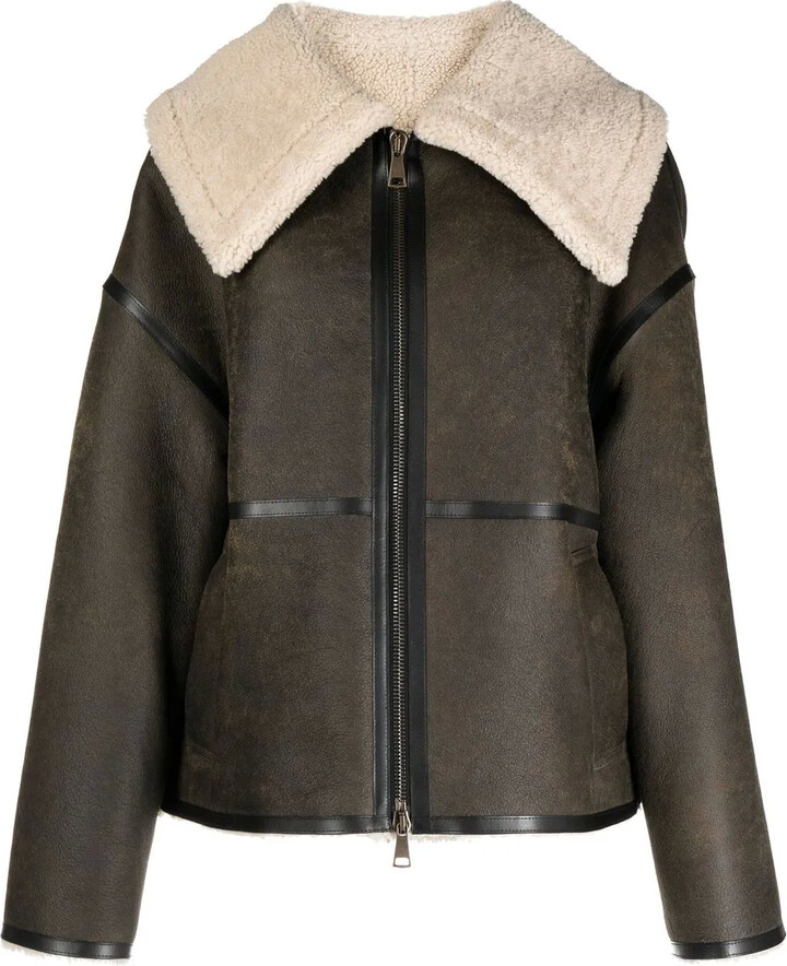 GOEN.J Shearling-Lined Aviator Leather Jacket