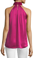 Thumbnail for your product : Elie Tahari Elastia Sleeveless Velvet-Trim High-Neck Silk Blouse