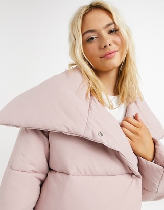 ASOS DESIGN asymmetric puffer jacket in baby pink