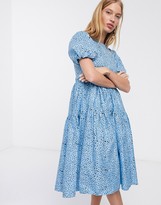 Thumbnail for your product : Glamorous midi smock dress with tiered skirt and volume sleeves in floral