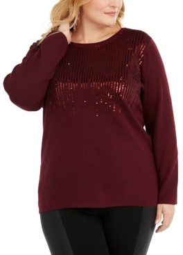 INC International Concepts Plus Size Sequin Crewneck Sweater, Created for Macy's