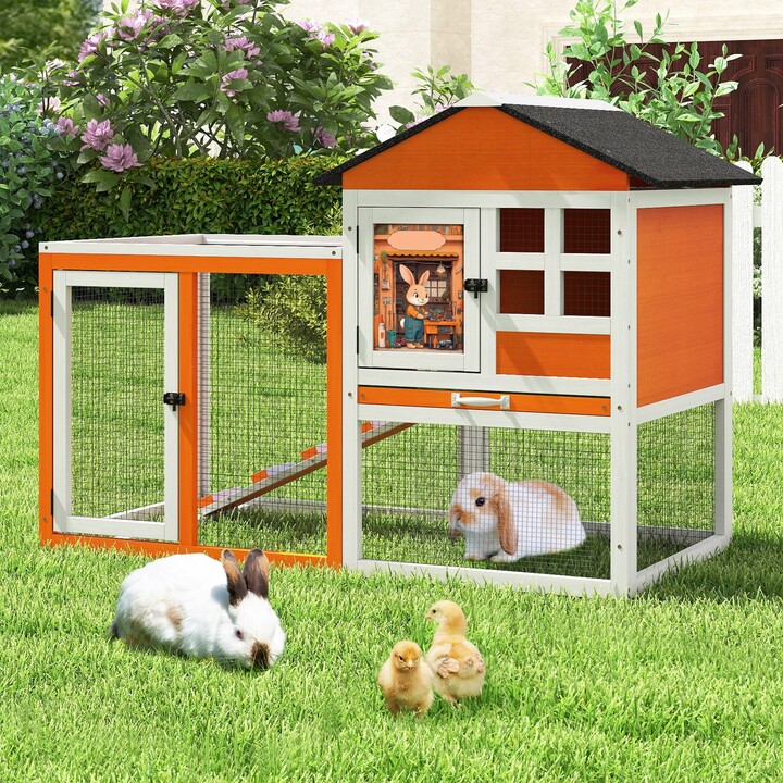coziwow Rabbit Hutch with Asphalt Roof, 47-in