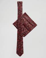 Thumbnail for your product : ASOS Design DESIGN slim tie and pocket square in red ditsy floral
