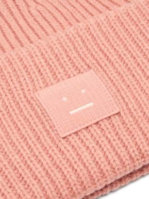 Acne Studios Pansy S Face Ribbed Knit Beanie Hat - Mens - Pink