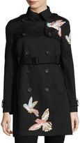 Thumbnail for your product : RED Valentino Double-Breasted Trench Coat w/ Embroidered Hummingbirds, Nero