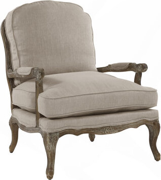 Tingkunke Formal Accent Chair Plush Cushion Seat And Back Carving Wood Textured Fabric Upholstered Furniture 1Pc
