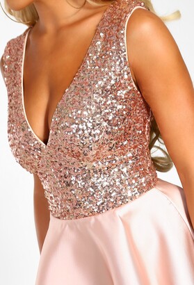 Skater Dress Pink Boutique Rose Gold Dress Cream Sequin Drop Waist