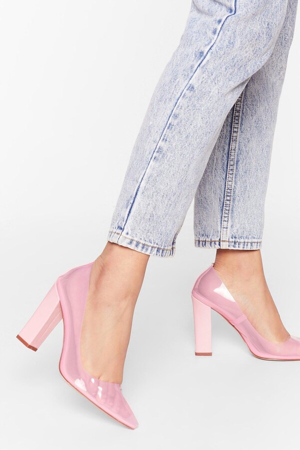 pink block heel shoes
