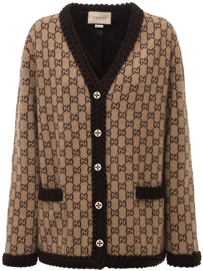 Gucci Logo wool knit cardigan - ShopStyle