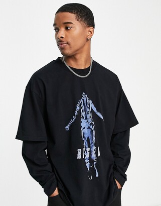 Jaded London oversized double layer t-shirt in black with