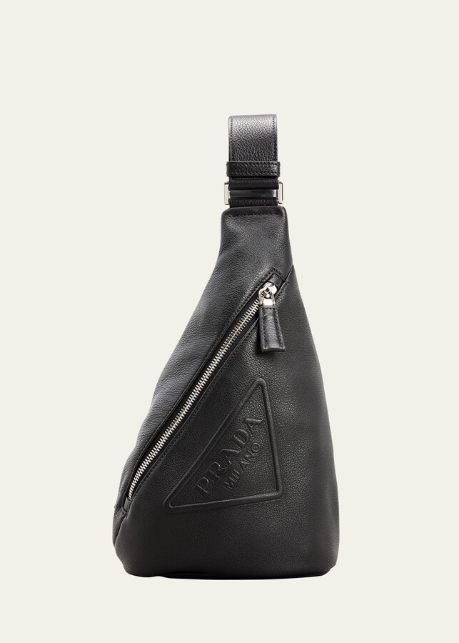 Prada Men's Triangle Logo Leather Crossbody Bag