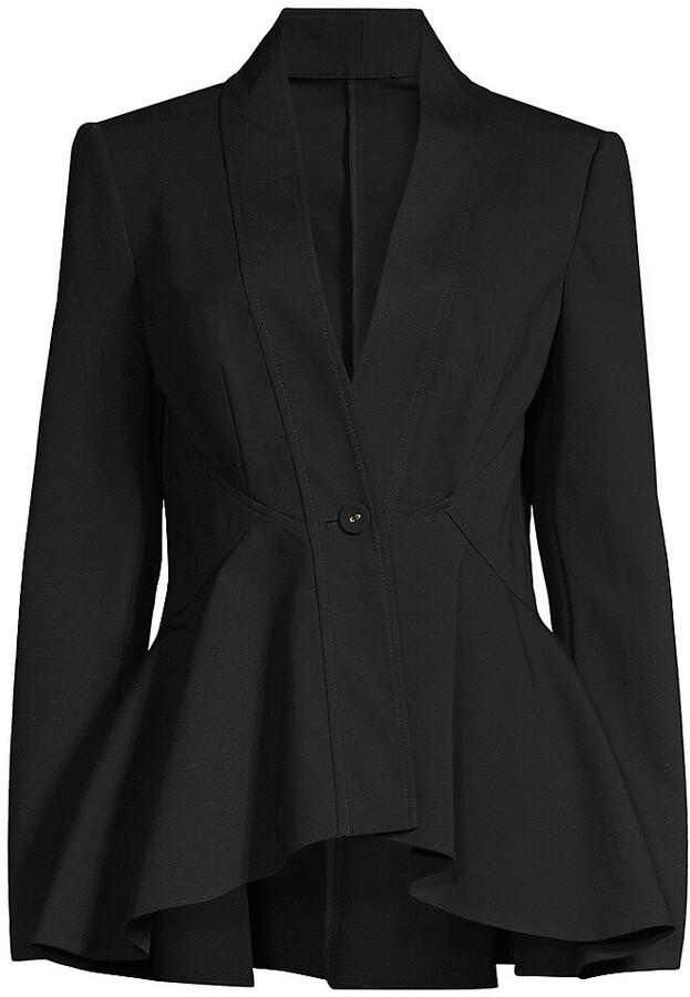 MFrannie Women Half Sleeve Work Suit Jacket One Button Falbala Peplum Blazer