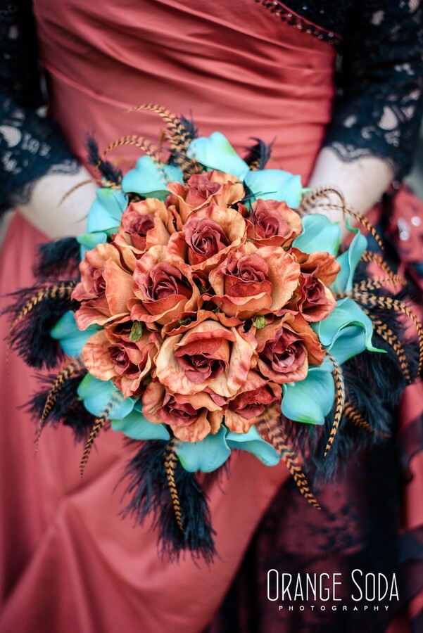 Etsy Burnt Orange Teal Bridal Bouquet Calla Lily Burnt Orange French Roses Black Ostrich Feather