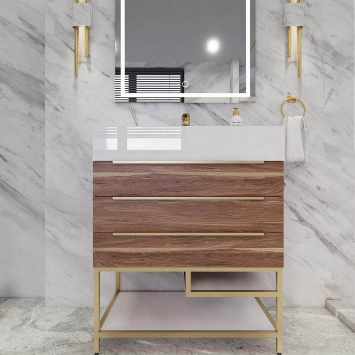 BV Better Vanity Bethany 30 in. W x 20 in. D x 36 in. H Single Sink Freestanding Bath Vanity in White Oak with White Acrylic Top