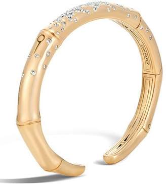 John Hardy Bamboo 7mm 18k Gold Diamond Kick Cuff Bracelet, Size S