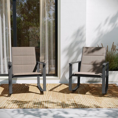 Latitude Run Kirkville Modern Outdoor Rocking Chairs with Flex Comfort Material and Rust Resistant Steel Frame