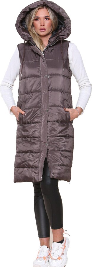 Top Fashion18 Ladies Padded Gilet Longline Hooded Jacket Quilted Winter ...