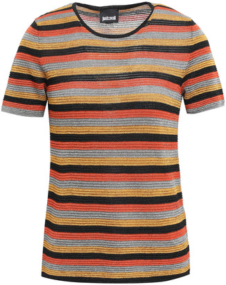 Just Cavalli Metallic Striped Ribbed-knit T-shirt