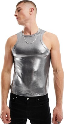 Shiny Silver T-Shirt Men - Metallic Mesh T-Shirt