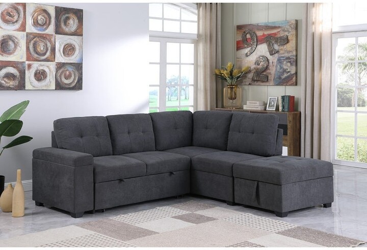 Lilola Home Woven Fabric Sleeper Sectional Sofa Ottoman and Storage Arm -  ShopStyle