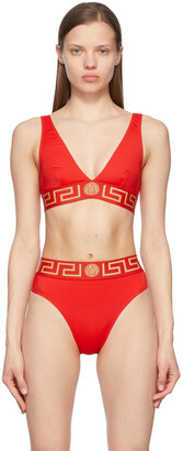 Versace Underwear Red Greca Bikini Top
