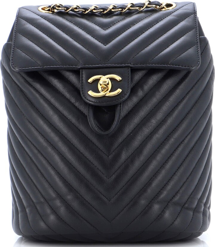 CHANEL Calfskin Chevron Quilted Small Urban Spirit Backpack Black 212389