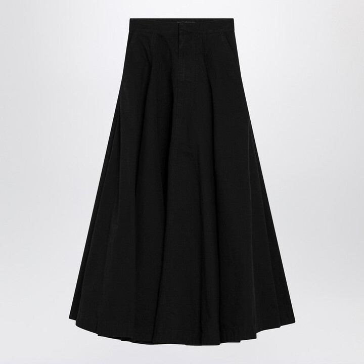 Balenciaga Black Cotton Ripstop Godet Maxi Skirt