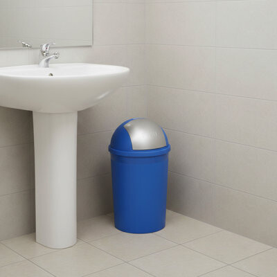 Redmon 4 Gallon Swivel Lid Trash Can, Plastic Swing-Lid Indoor Waste Bin, Blue