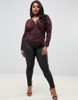Thumbnail for your product : ASOS Curve DESIGN Curve long sleeve top with ring detail in animal print