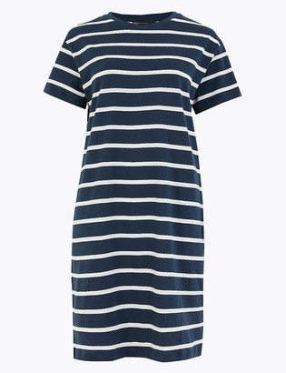Marks and Spencer Pure Cotton Striped Mini T-Shirt Dress