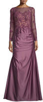 Thumbnail for your product : La Femme Long-Sleeve Embellished Taffeta Mermaid Gown