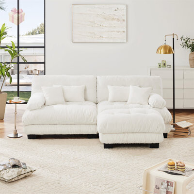 Latitude Run Cloud Couch Sectional Sofa for Living Room, Chenille 2 Seater with Lumbar and Throw Pillows, Convertible Ottoman