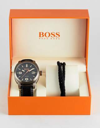 BOSS ORANGE By Hugo Boss Watch & Bracelet Gift Set In Black