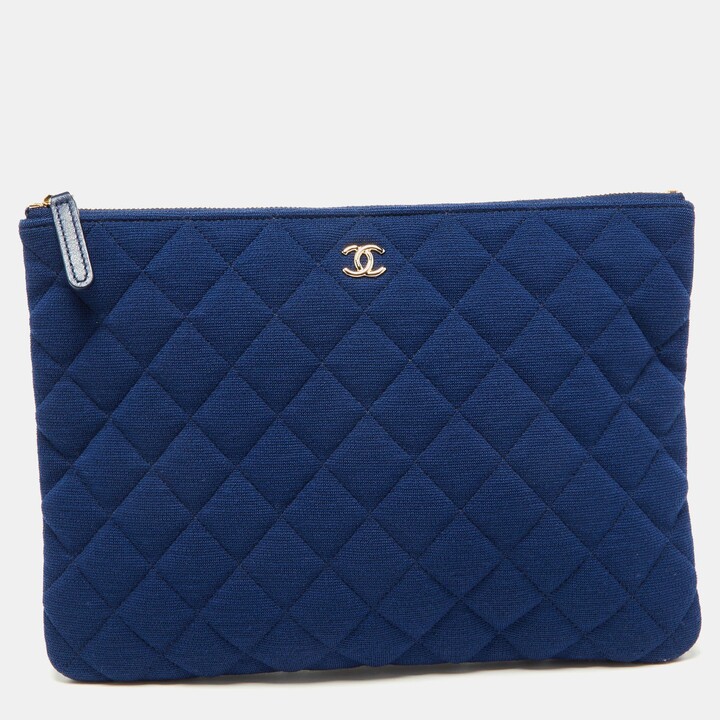 Chanel Blue Quilted Jersey Medium O Case Clutch - ShopStyle