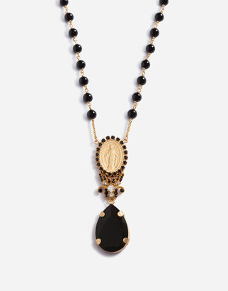 Dolce & Gabbana Pendant Necklace With Votive Pendant And Crystal Rhinestones