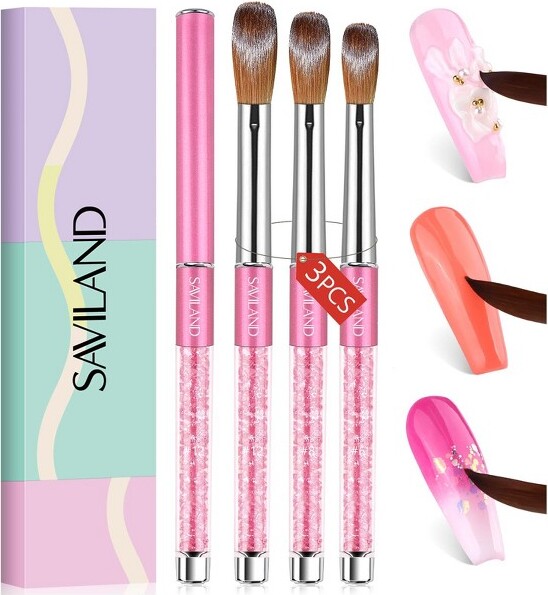 Saviland 3pcs Acrylic Nail Brush Set - Size 6/8/12, Professional Brushes (3 Piece Assortment)