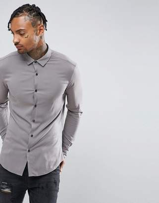 ASOS DESIGN skinny viscose shirt in gray