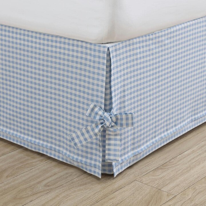 Laura Ashley Hedy Corner Ties 14.5 in. Drop Blue Cotton Queen Bed Skirt