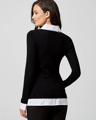 Le Château Knit & Woven Fooler Collar Sweater