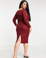 Thumbnail for your product : Yours Exclusive ribbed bodycon midi dress in wine