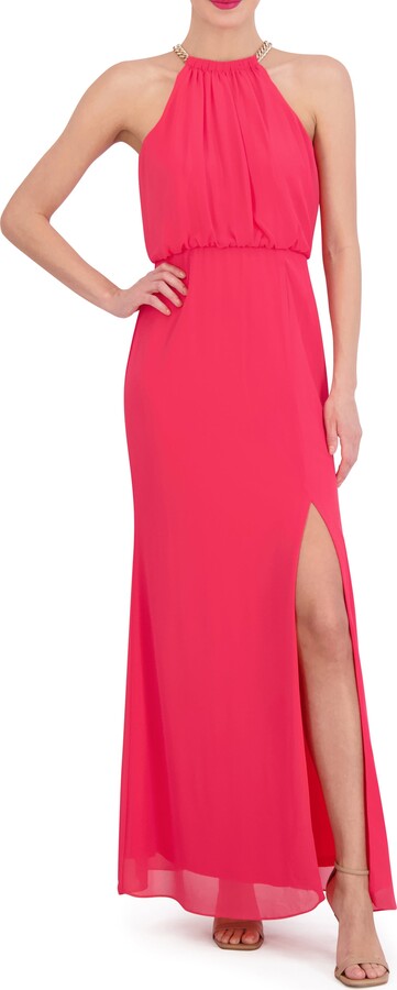 Curb-Chain Necklace Halter Gown