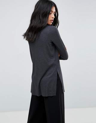 ASOS Top In Textured Rib With Long Sleeves And Side Splits