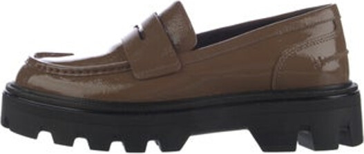 Rag & Bone Patent Leather Loafers Brown Round-Toes Platform Designer