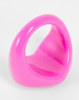 Thumbnail for your product : ASOS DESIGN ring in heart shape with emerald green jewel in hot pink plastic